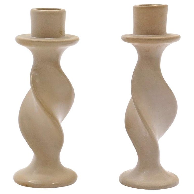 Pair of Rookwood Pottery Candlesticks, Off White / Ivory For Sale at