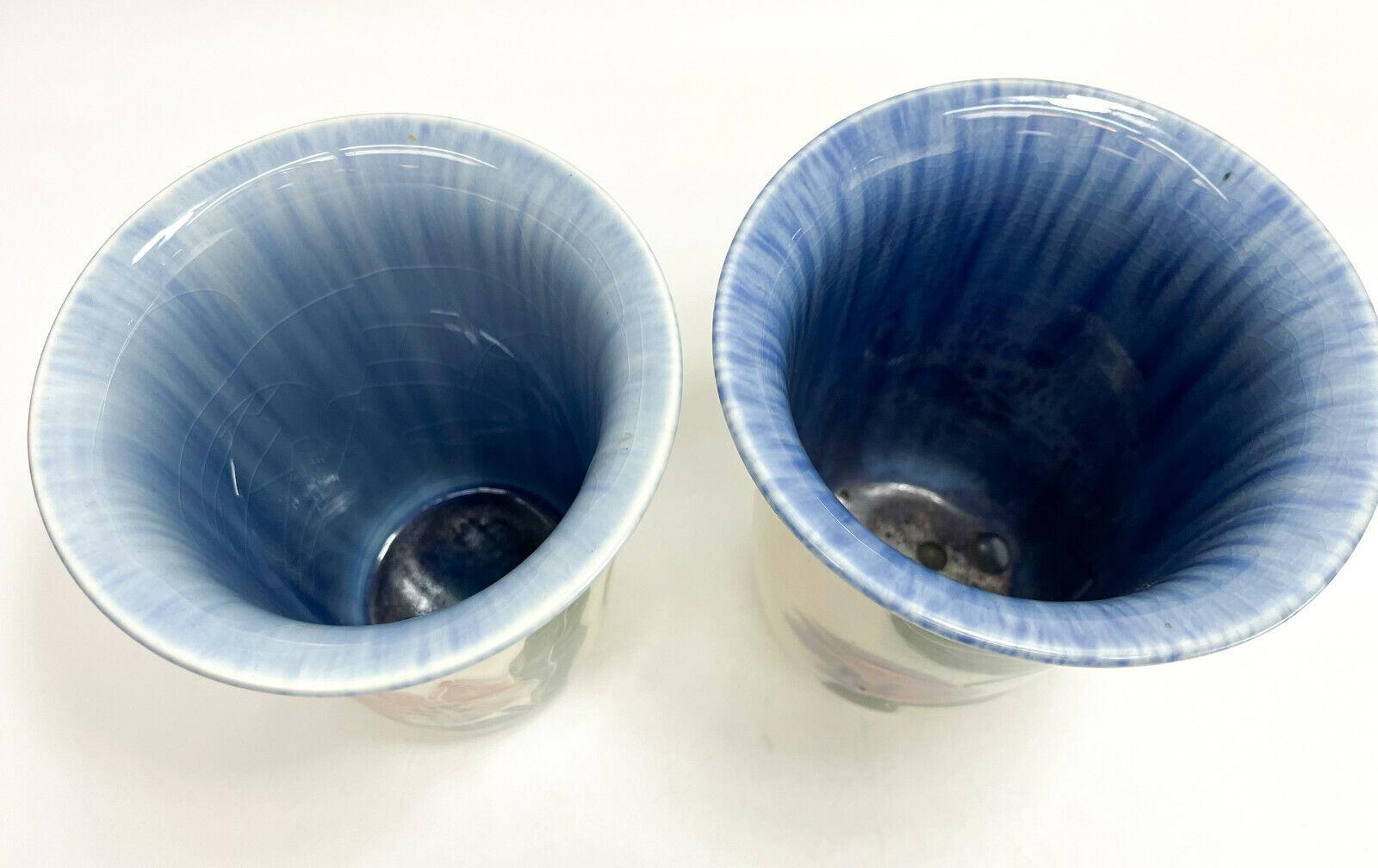 Glass Pair of Rookwood Pottery Vases by E.T. Hurley #6806, Hand Painted Tulips, 1943 For Sale