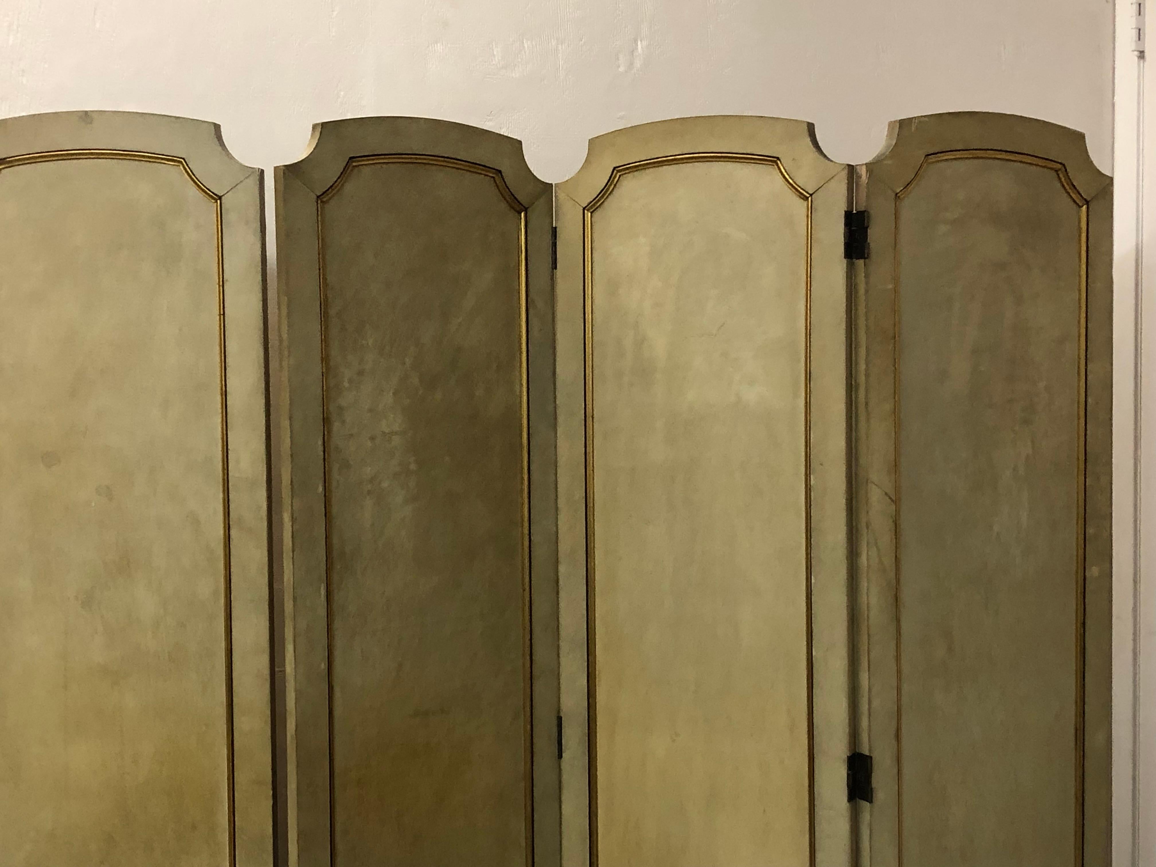 Pair of Room dividers in (parchment leather ) and wood , France, 1920 For Sale 8