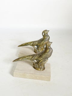 Pair of rooster bookends, marble, brass, France, 1950