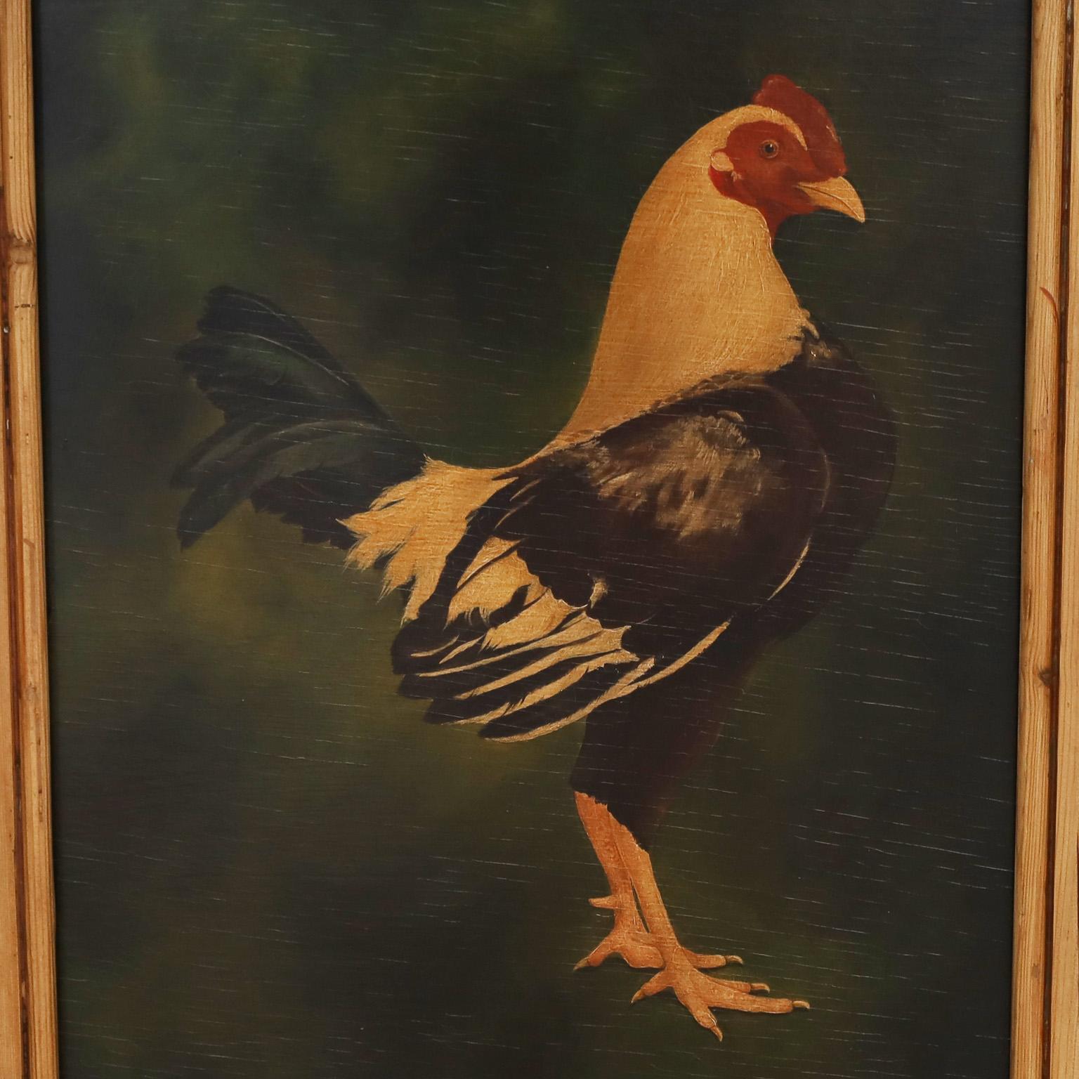 Primitive Pair of Rooster Paintings on Board