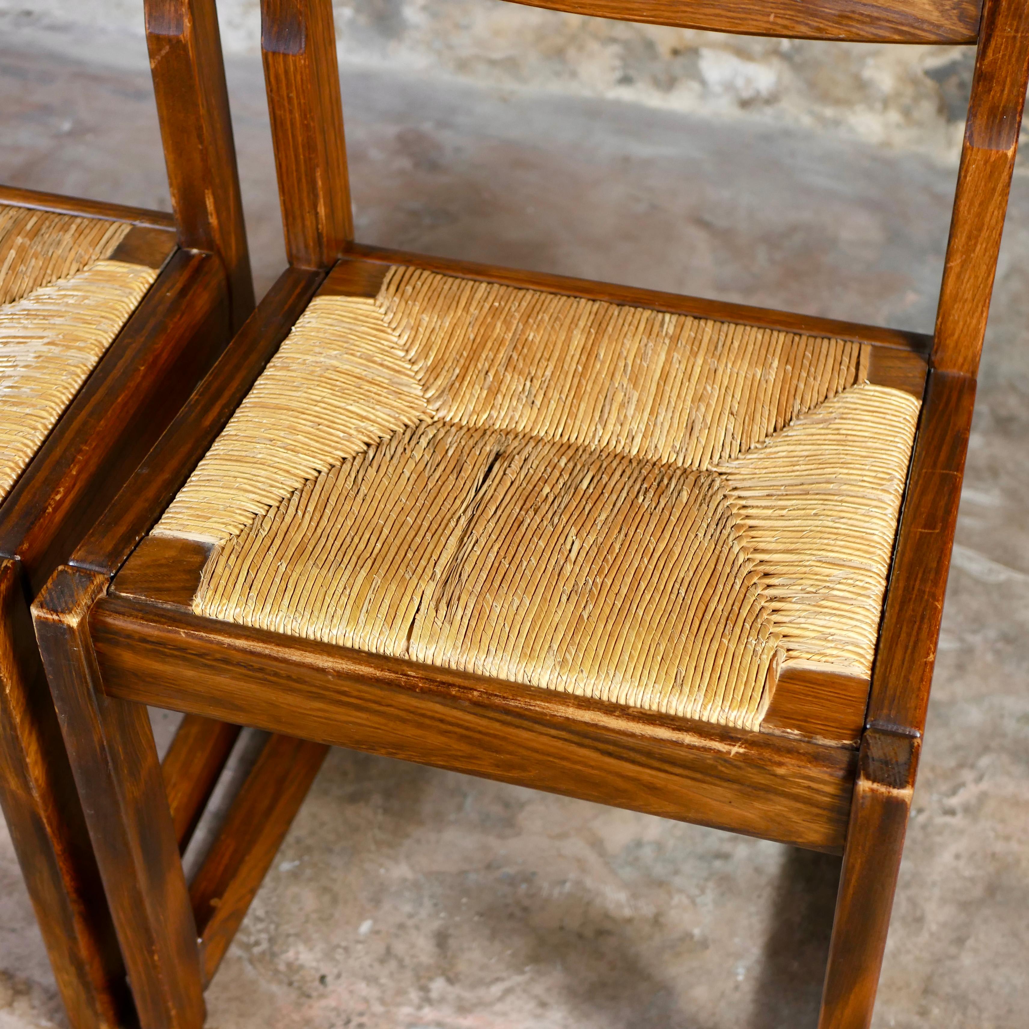 Pair of rope and elm chairs in the style of Maison Regain, France, 1970s In Good Condition For Sale In Lyon, FR