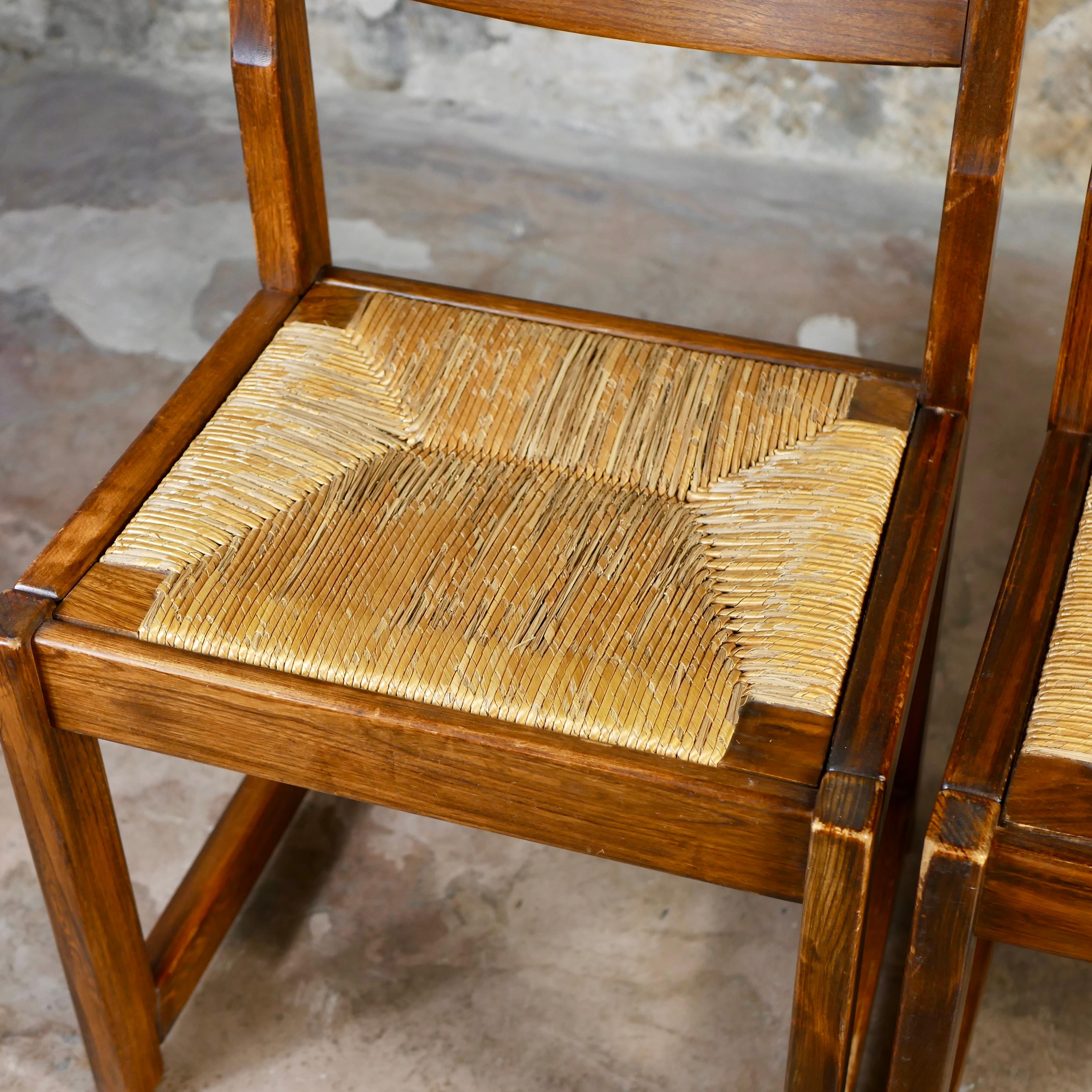 Late 20th Century Pair of rope and elm chairs in the style of Maison Regain, France, 1970s For Sale