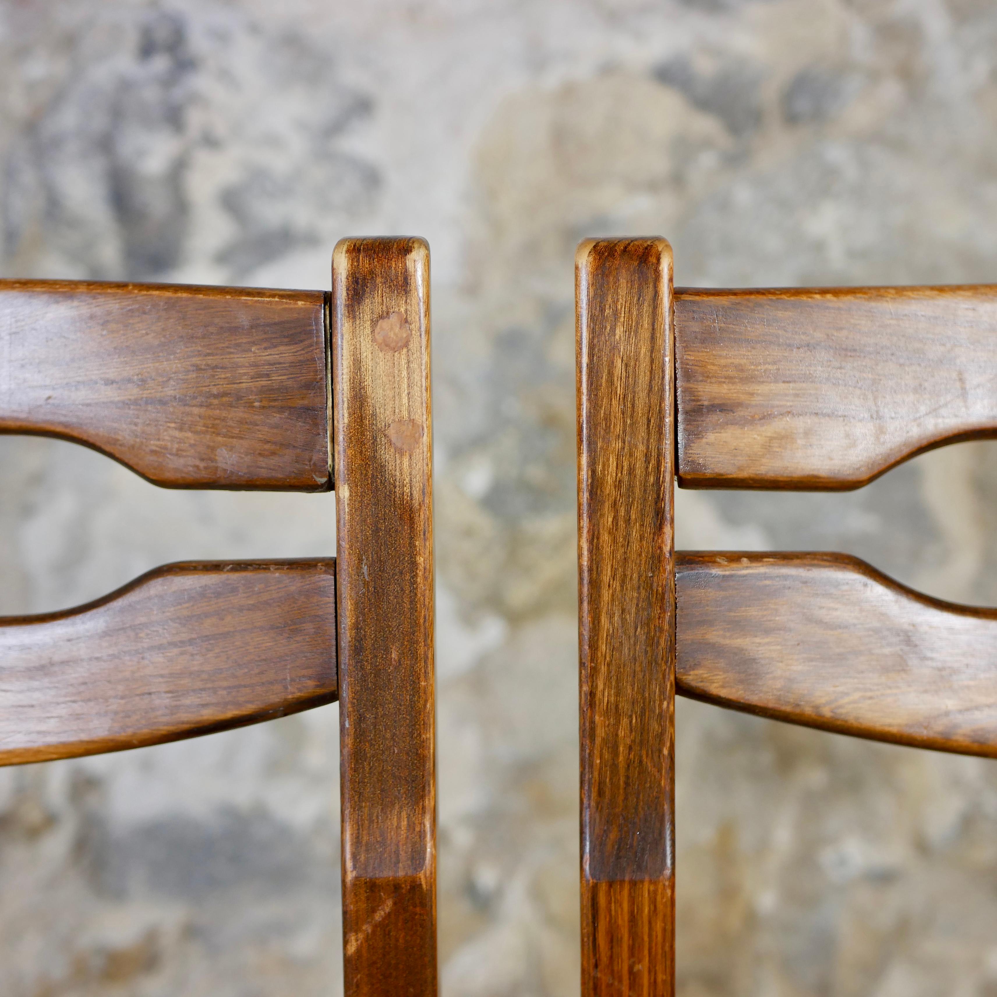 Rope Pair of rope and elm chairs in the style of Maison Regain, France, 1970s For Sale