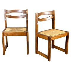 Retro Pair of rope and elm chairs in the style of Maison Regain, France, 1970s