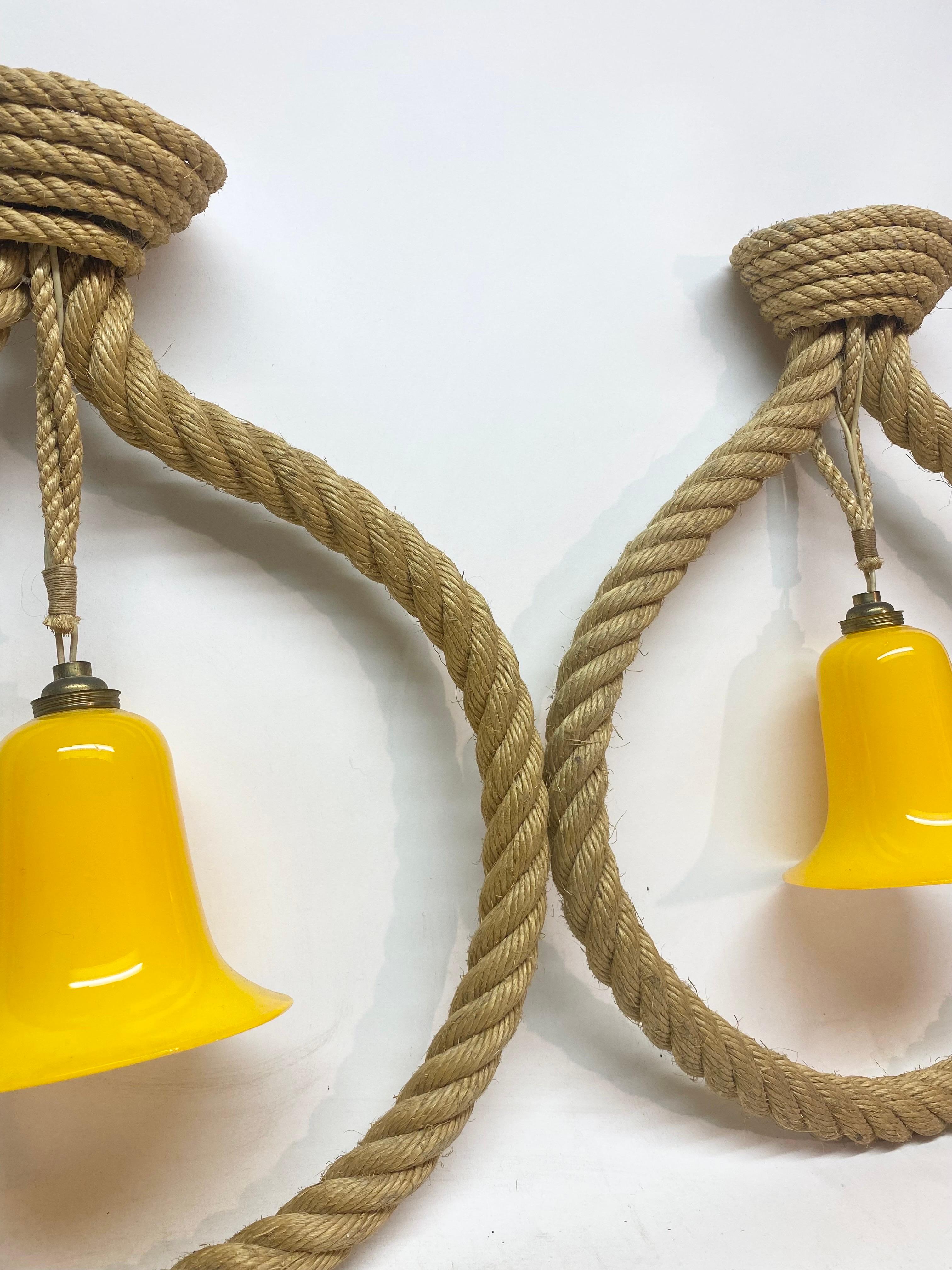 20th Century Pair of Rope and Glass Pendants by Audoux-Minet For Sale