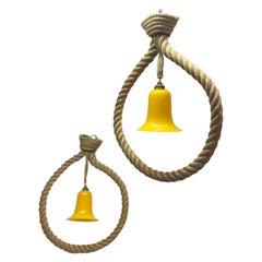 Paar Hängelampen aus Seil und Glas von Audoux-Minet