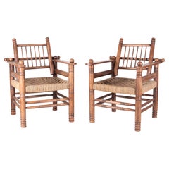 Pair of Rope and Wood Armchairs Attributed to Charles Dudouyt circa 1950