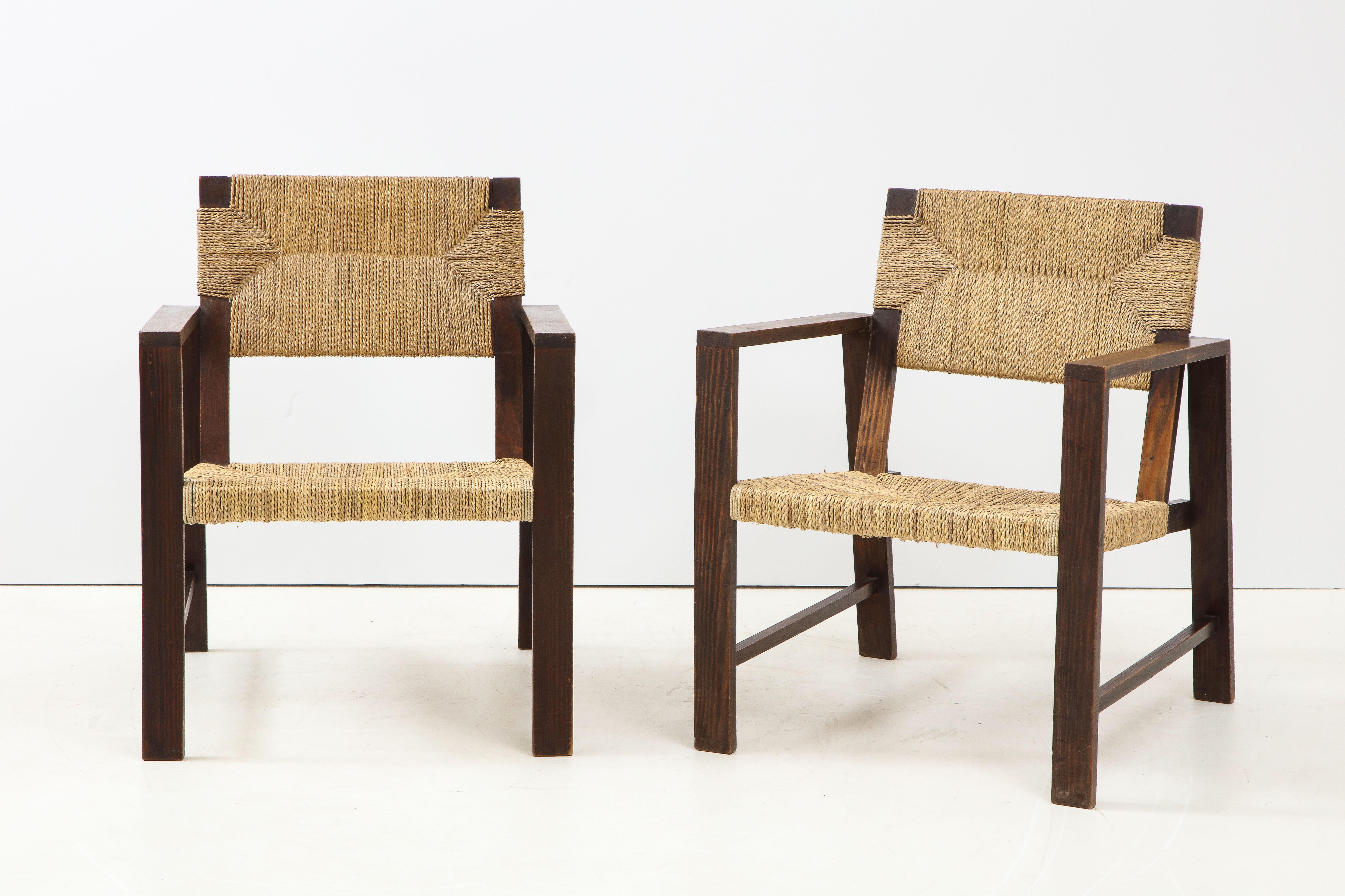 Pair of Art Deco rope armchairs, France, circa 1925.
