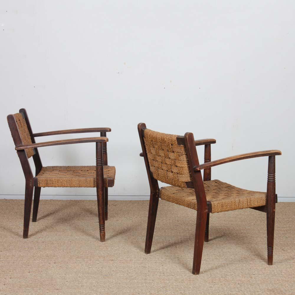 Pair of rope armchairs in the Audoux and Minet style, 1950s (Mitte des 20. Jahrhunderts) im Angebot
