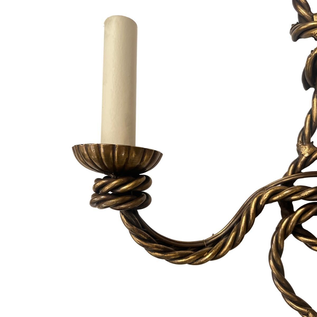 Pair of Rope Gilt Sconces In Good Condition For Sale In New York, NY
