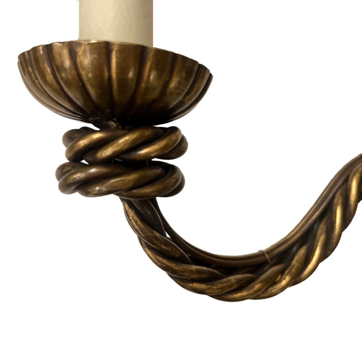 Mid-20th Century Pair of Rope Gilt Sconces For Sale