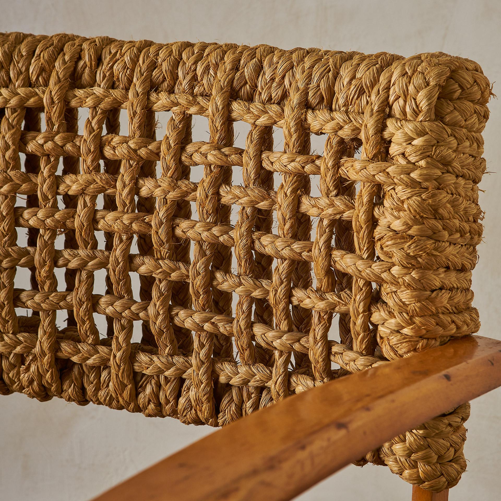 Mid-Century Modern Pair of Rope Lounge Chairs by Adrien Audoux and Frida Minet 