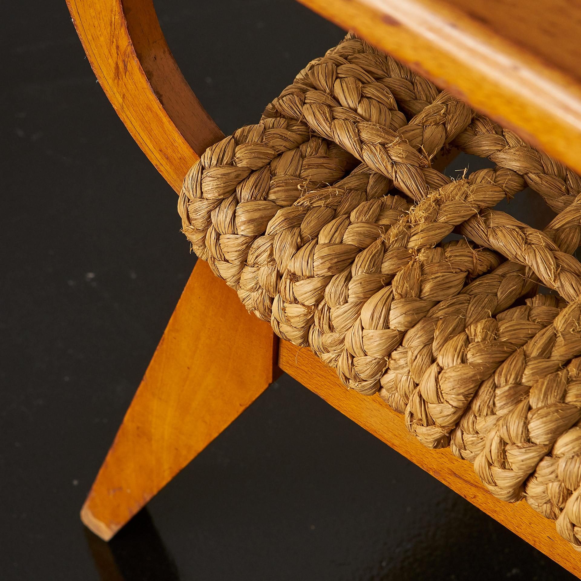 Mid-20th Century Pair of Rope Lounge Chairs by Adrien Audoux and Frida Minet 