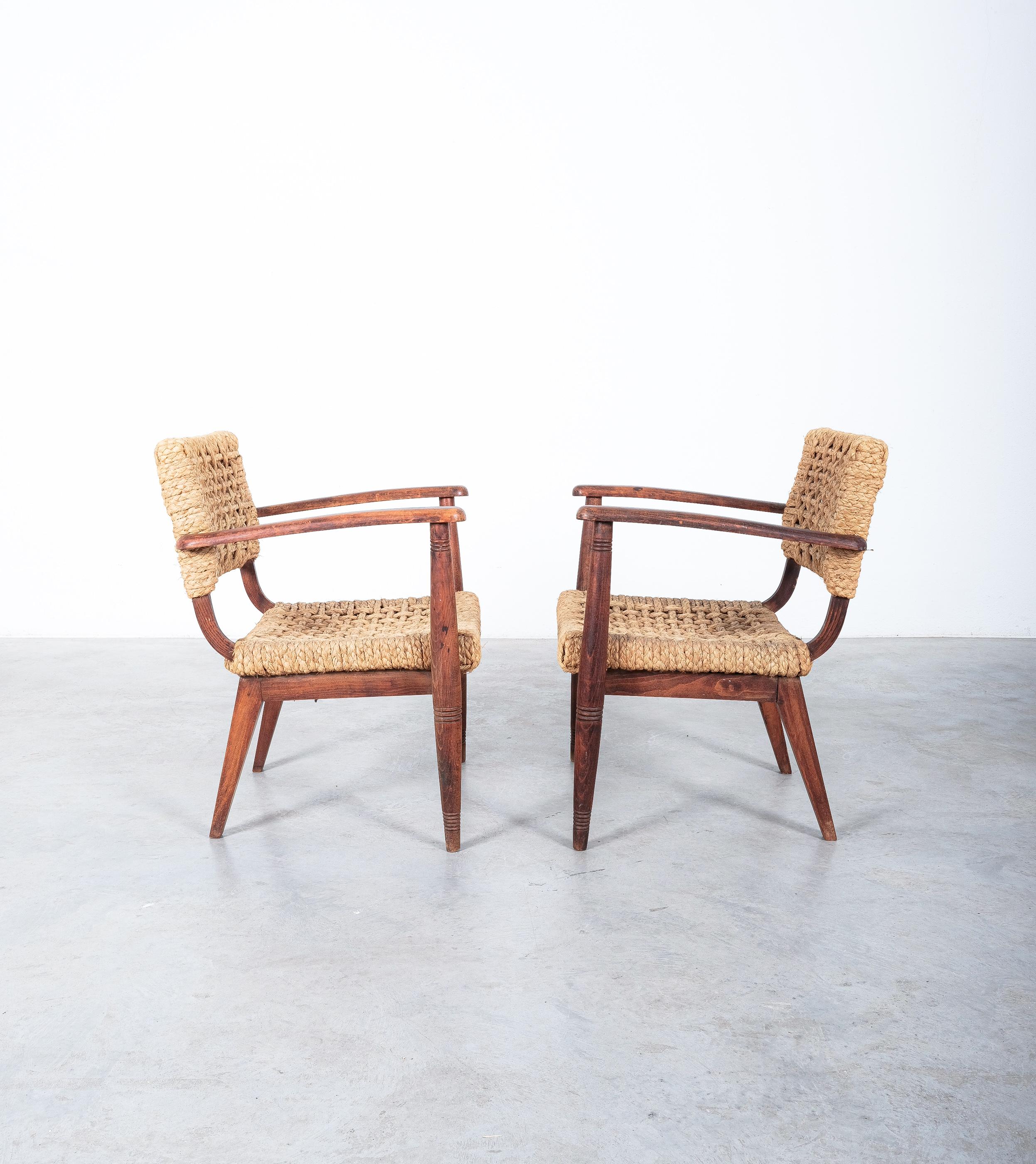 Pair of Rope Lounge Chairs by Adrien Audoux and Frida Minet, France, 1950 1