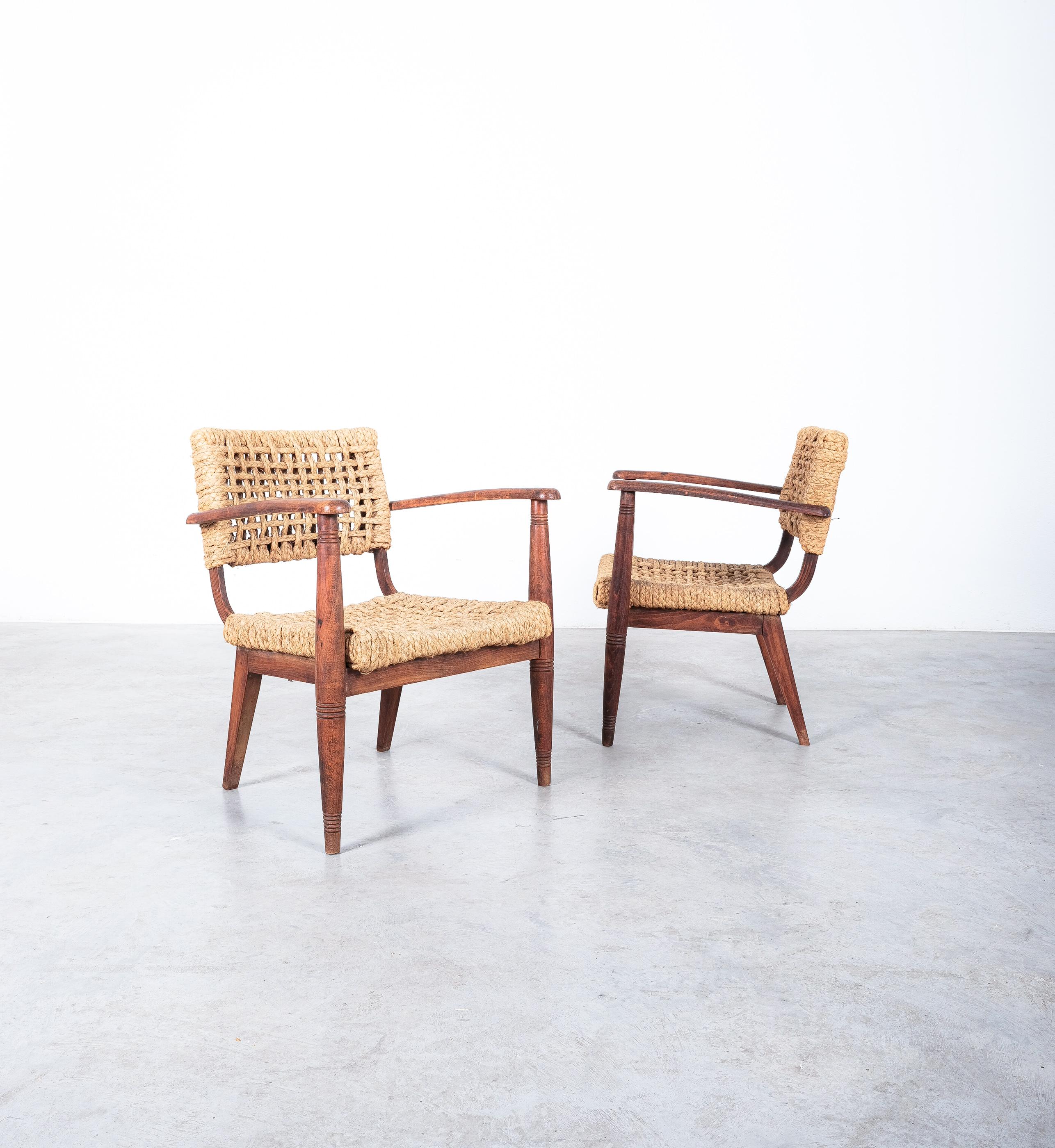 Pair of Rope Lounge Chairs by Adrien Audoux and Frida Minet, France, 1950 2