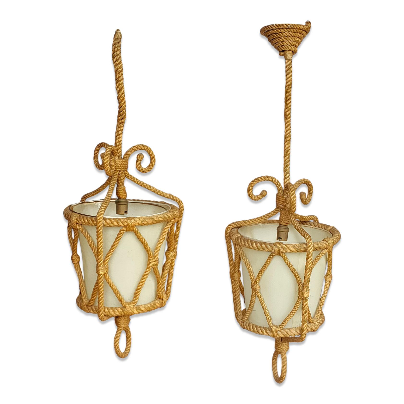 Pair of Rope Pendants by Audoux Minnet, France, 1960s In Fair Condition In New York, NY