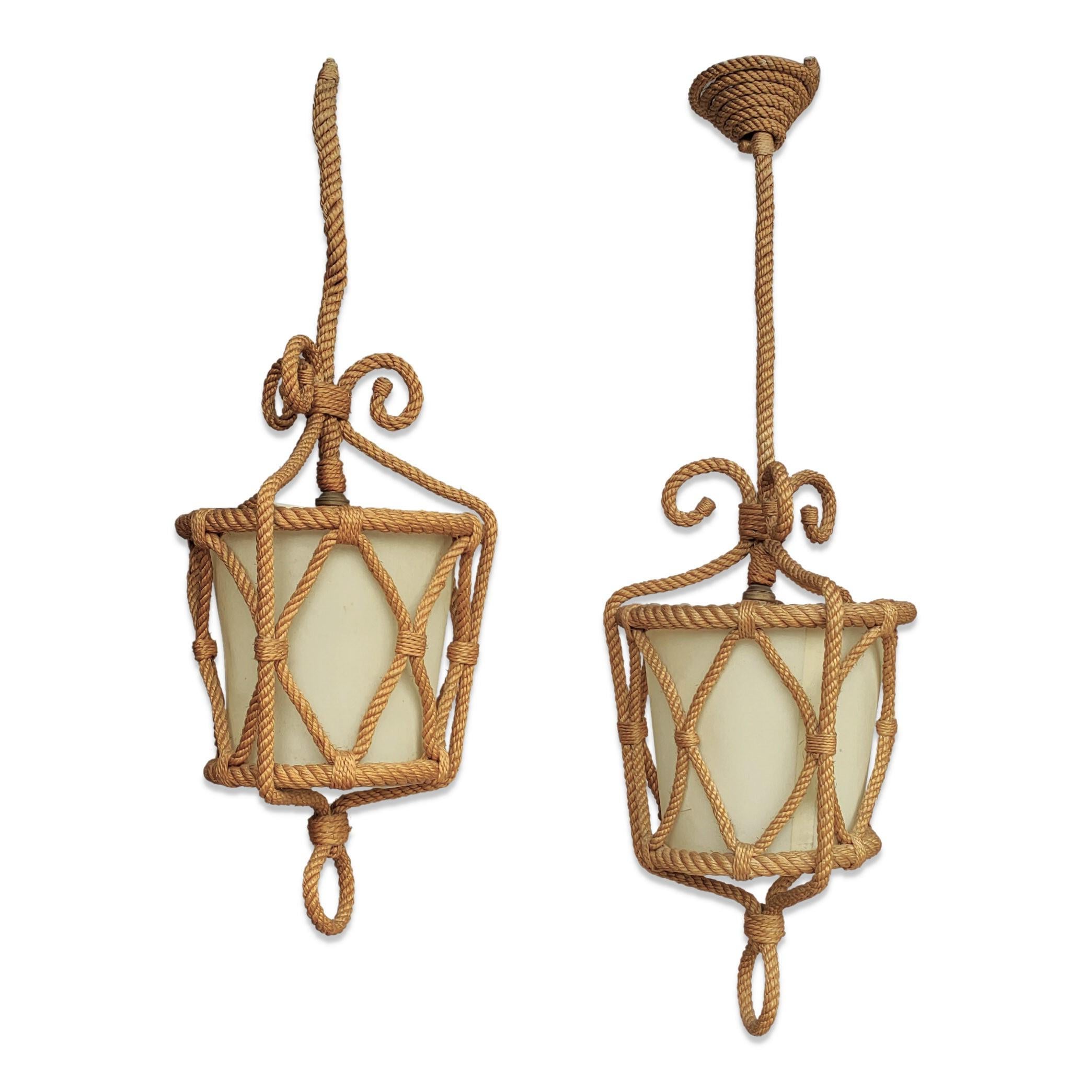 Mid-20th Century Pair of Rope Pendants by Audoux Minnet, France, 1960s