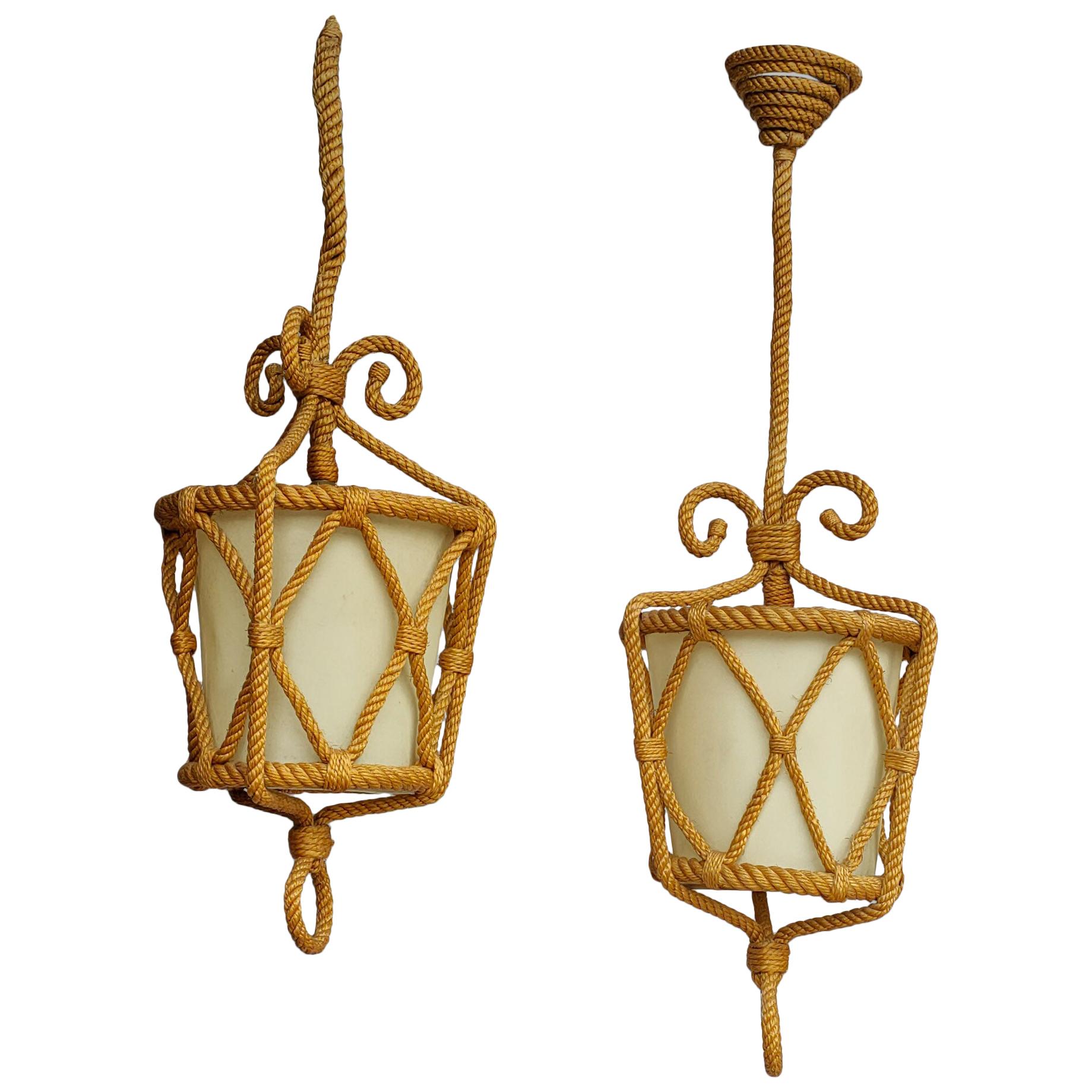 Pair of Rope Pendants by Audoux Minnet, France, 1960s