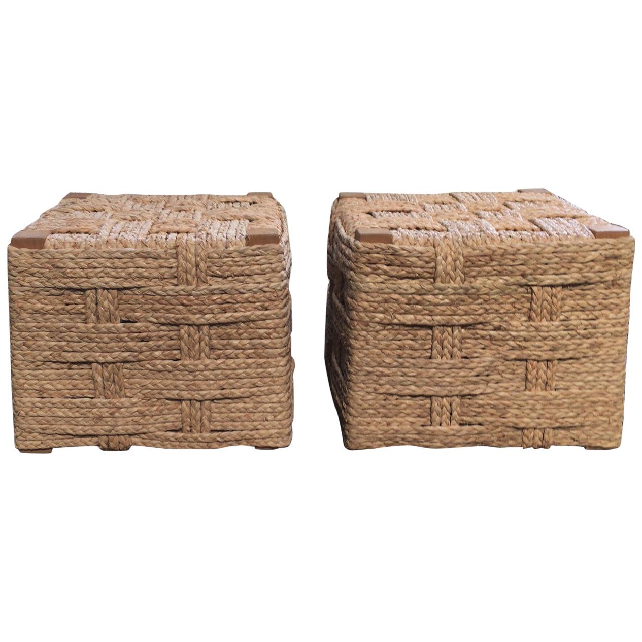 Pair of Rope Pouf Ottomans Audoux Minet, circa 1960