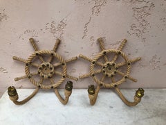 Mid-Century Pair of Rope Ship Wheel Sconce Adrien Audoux & Frida Minet