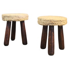 Pair of Rope Stools by Audoux-Minet, France, 1950s