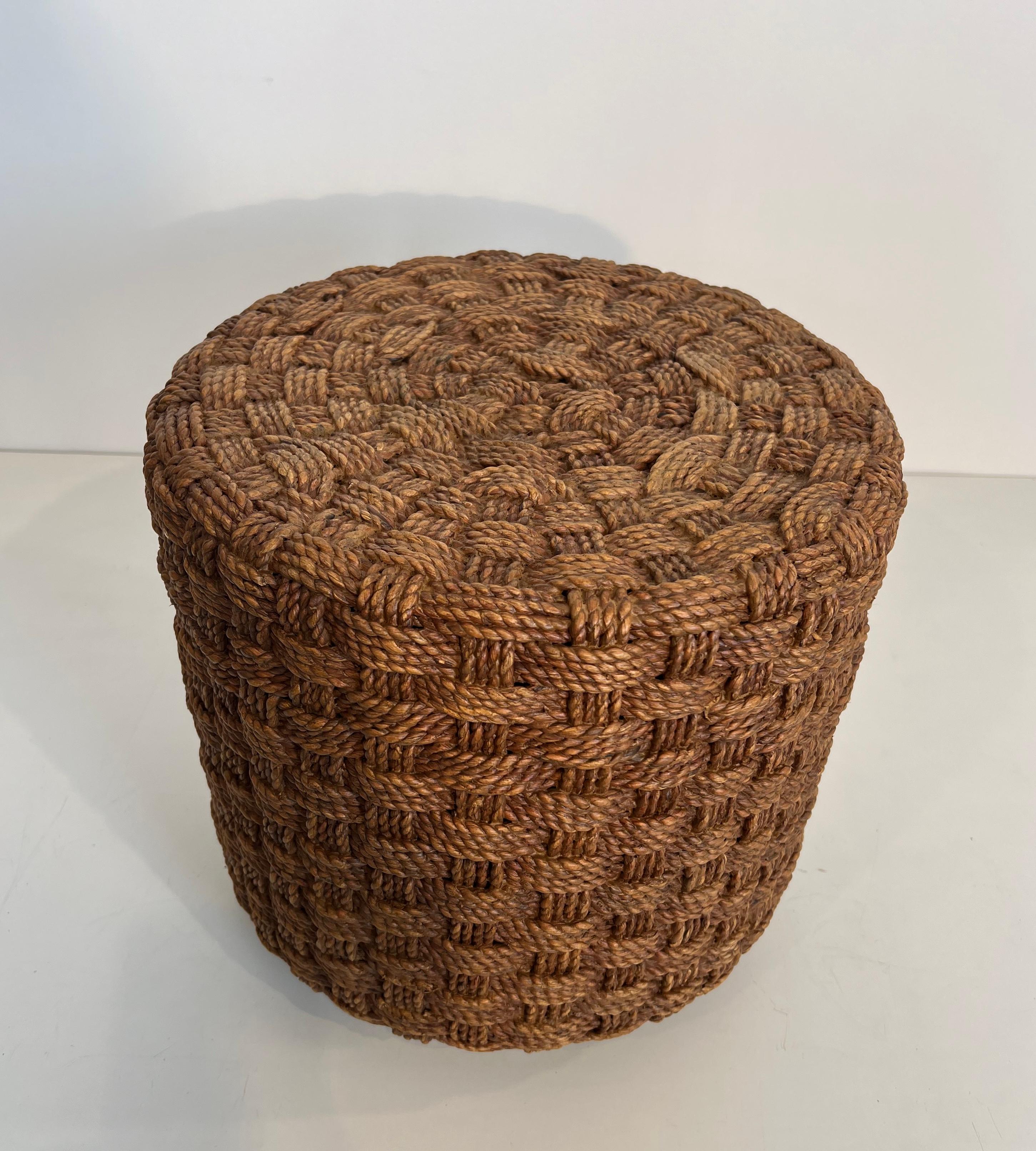 Paire de tabourets en corde à pieds ronds en bois dans le style d'Audoux-Minet en vente 6