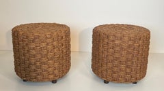 Paar Seilhocker mit runden Füßen aus Holz im Stil von Audoux-Minet