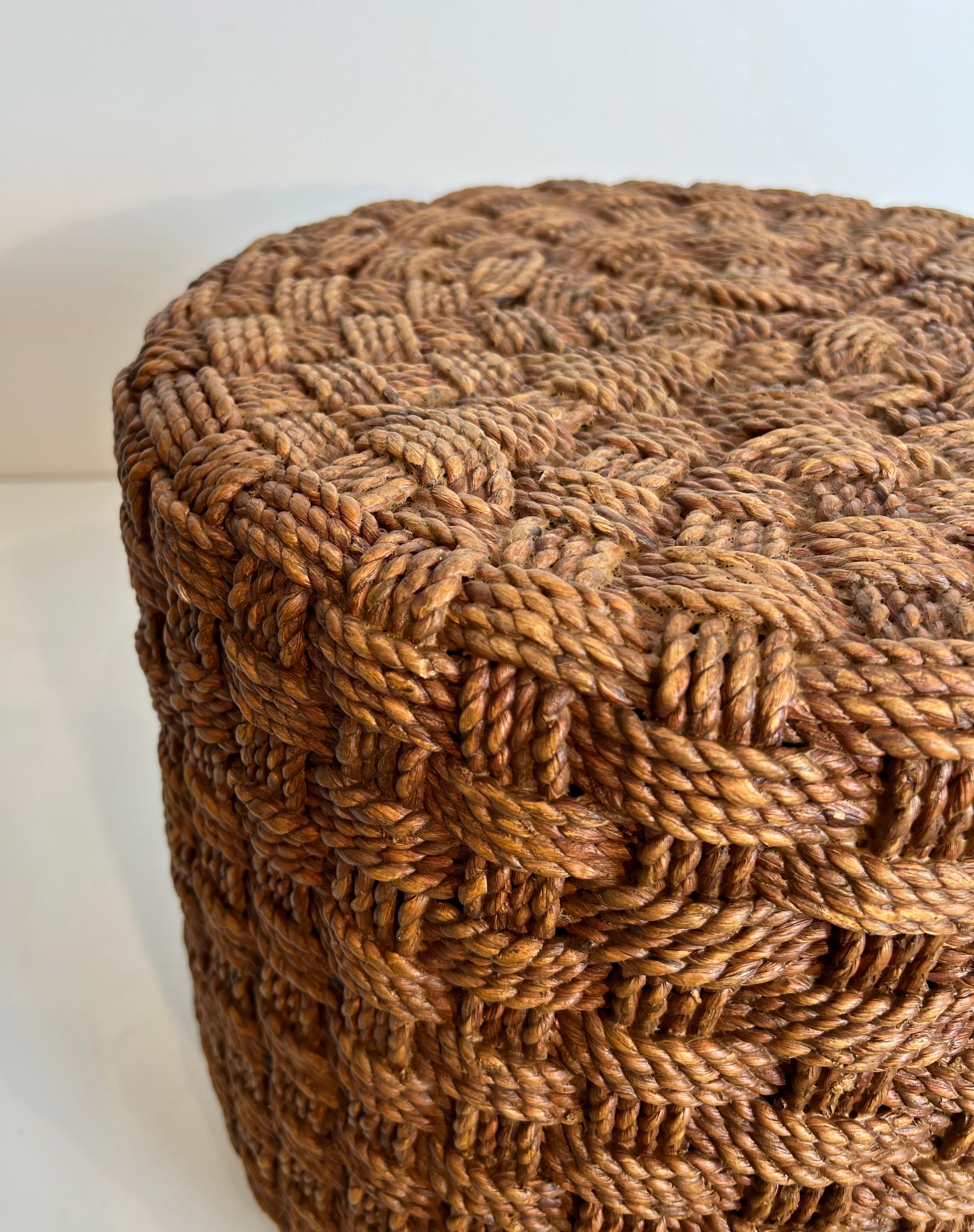 Corde Paire de tabourets en corde à pieds ronds en bois dans le style d'Audoux-Minet en vente