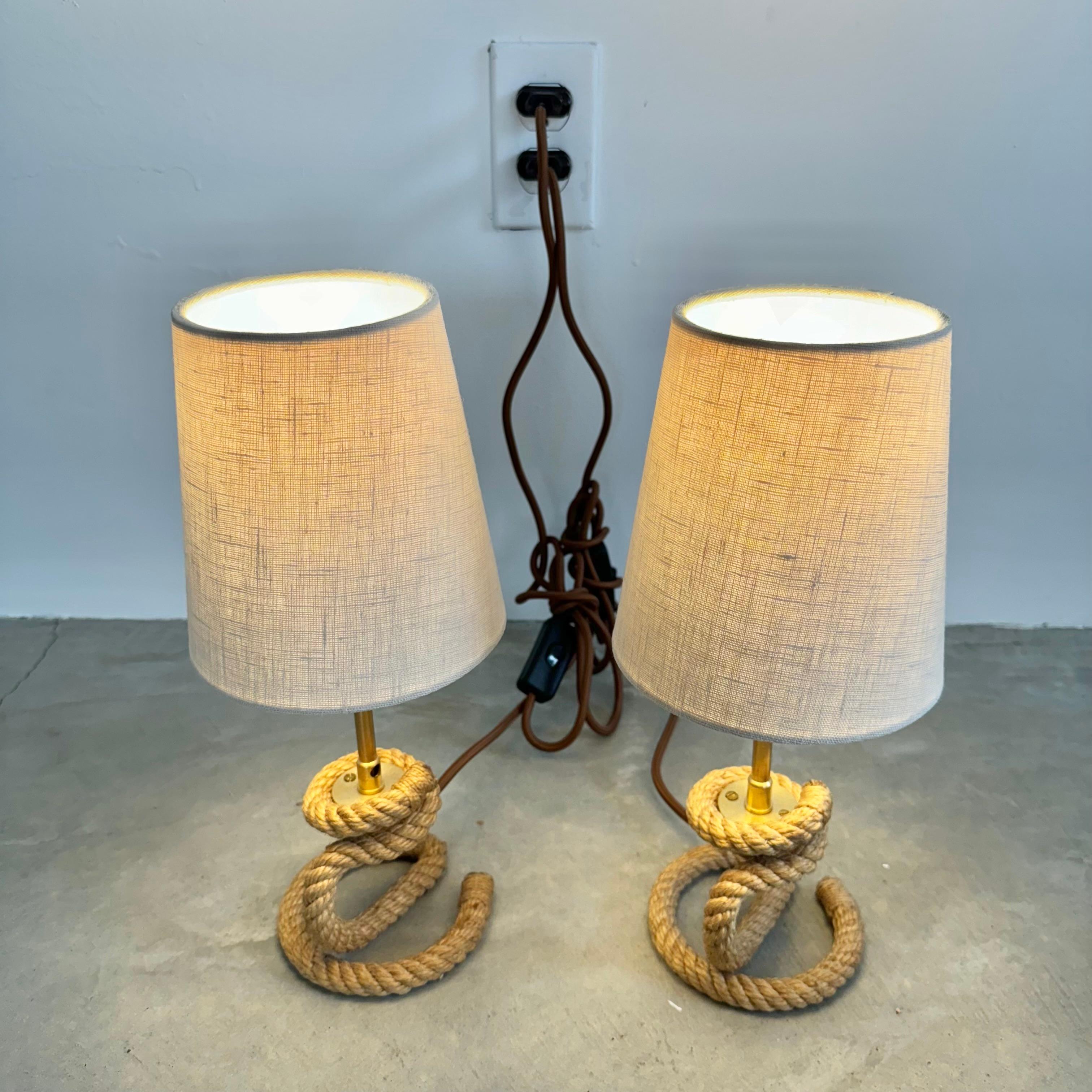 Paire de lampes de table en corde dans le style d'Audoux Minet, 1980 France en vente 4