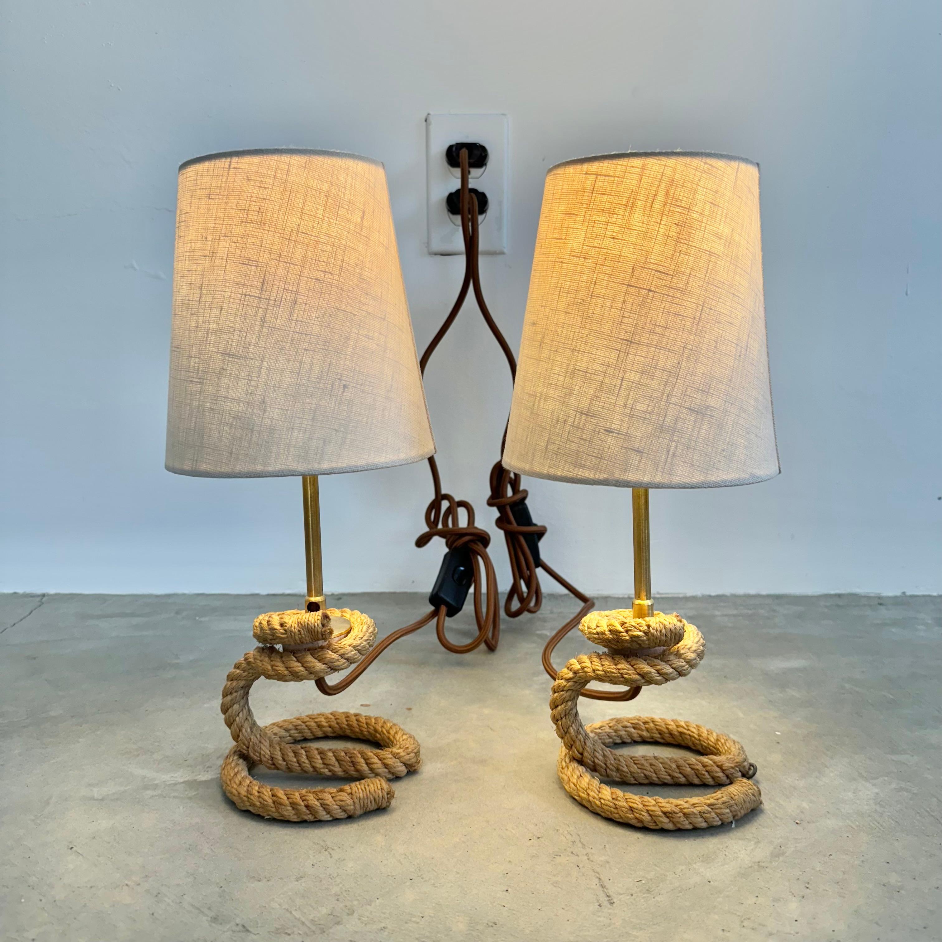 French Pair of Rope Table Lamps in the Style of Audoux Minet, 1980s France For Sale