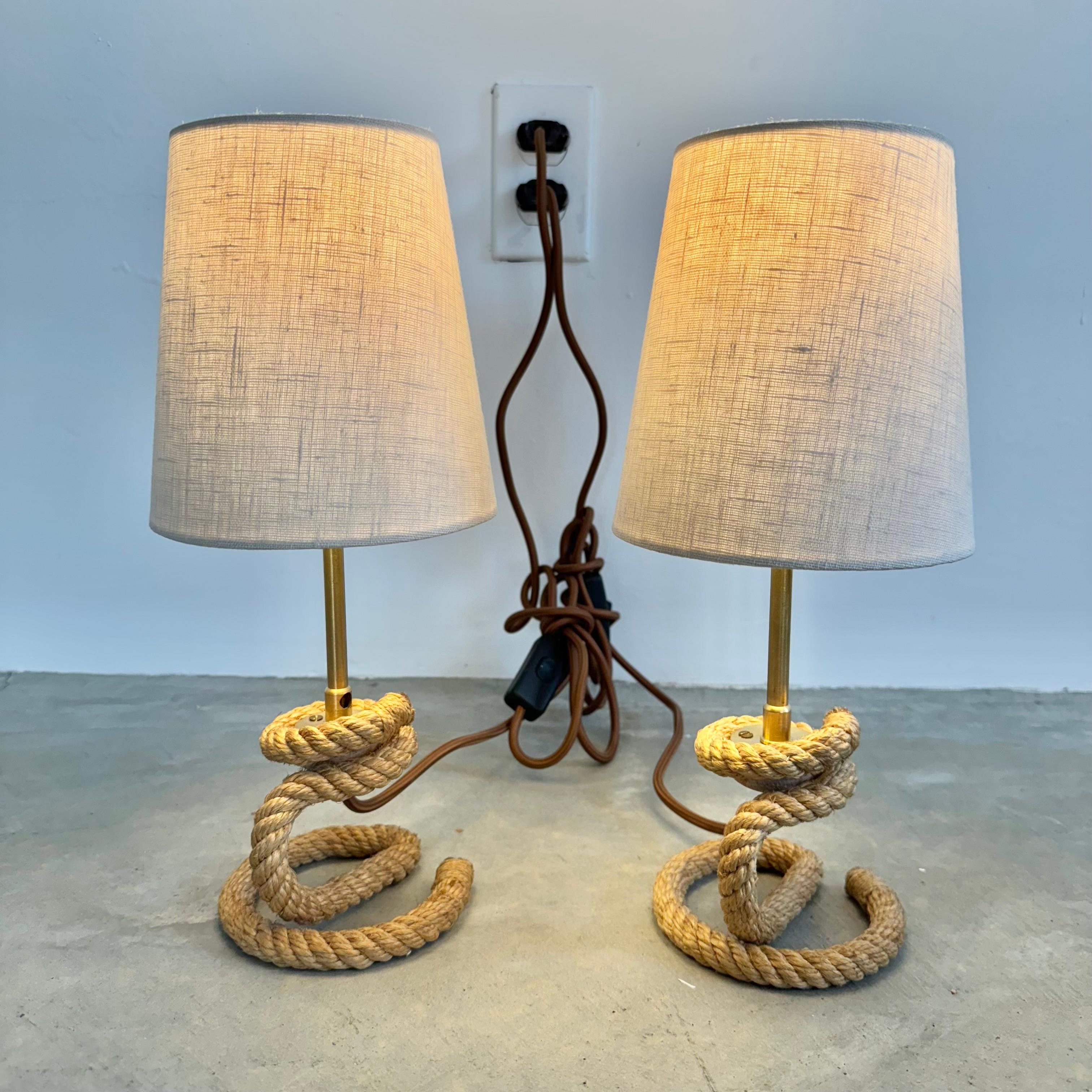 Paire de lampes de table en corde dans le style d'Audoux Minet, 1980 France en vente 3