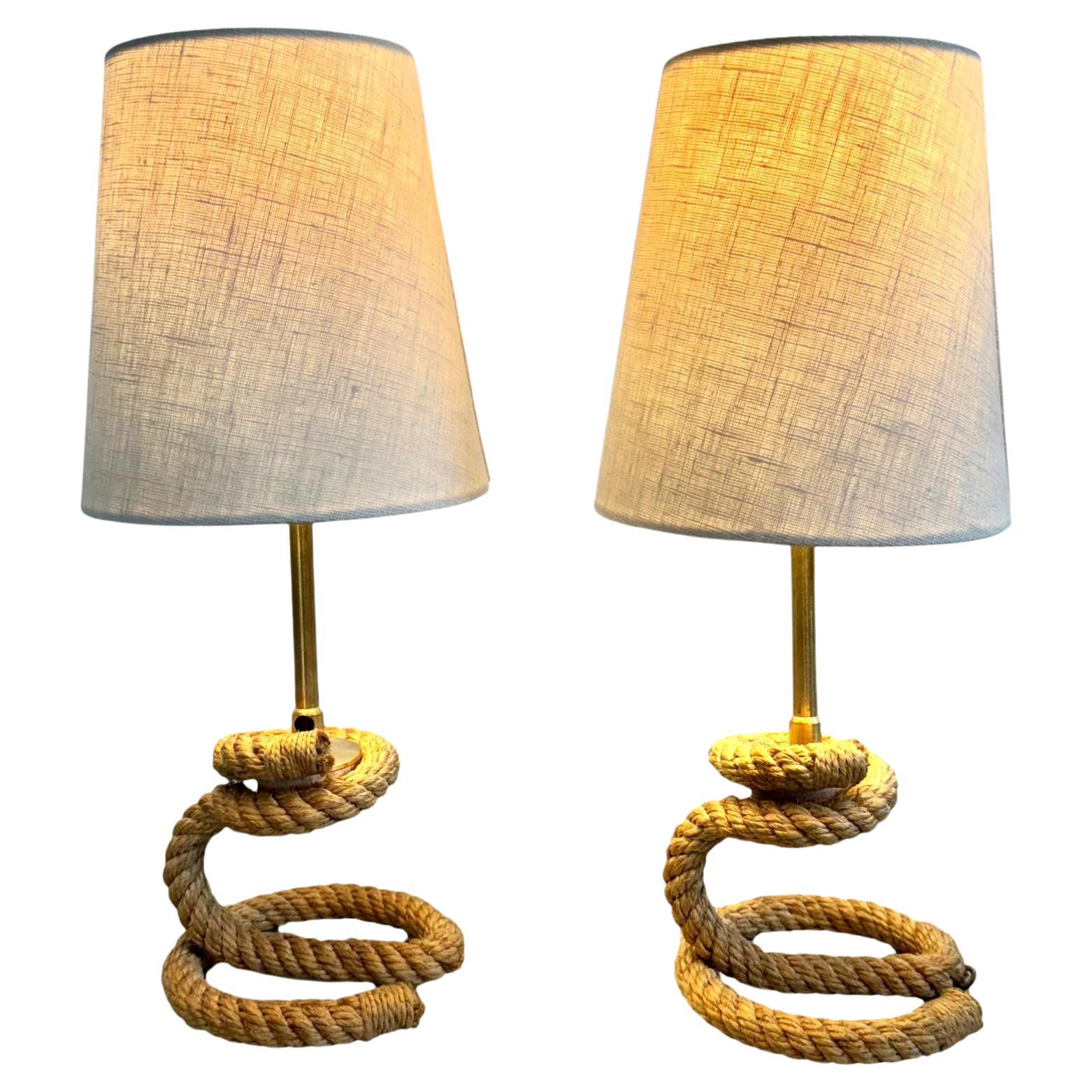Paire de lampes de table en corde dans le style d'Audoux Minet, 1980 France en vente