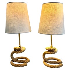 Coppia di lampade da tavolo in corda nello stile di Audoux Minet, Francia anni '80