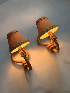 Pair of Rope Wall Sconces by Adrien Audoux & Frida Minet, France, 1950s