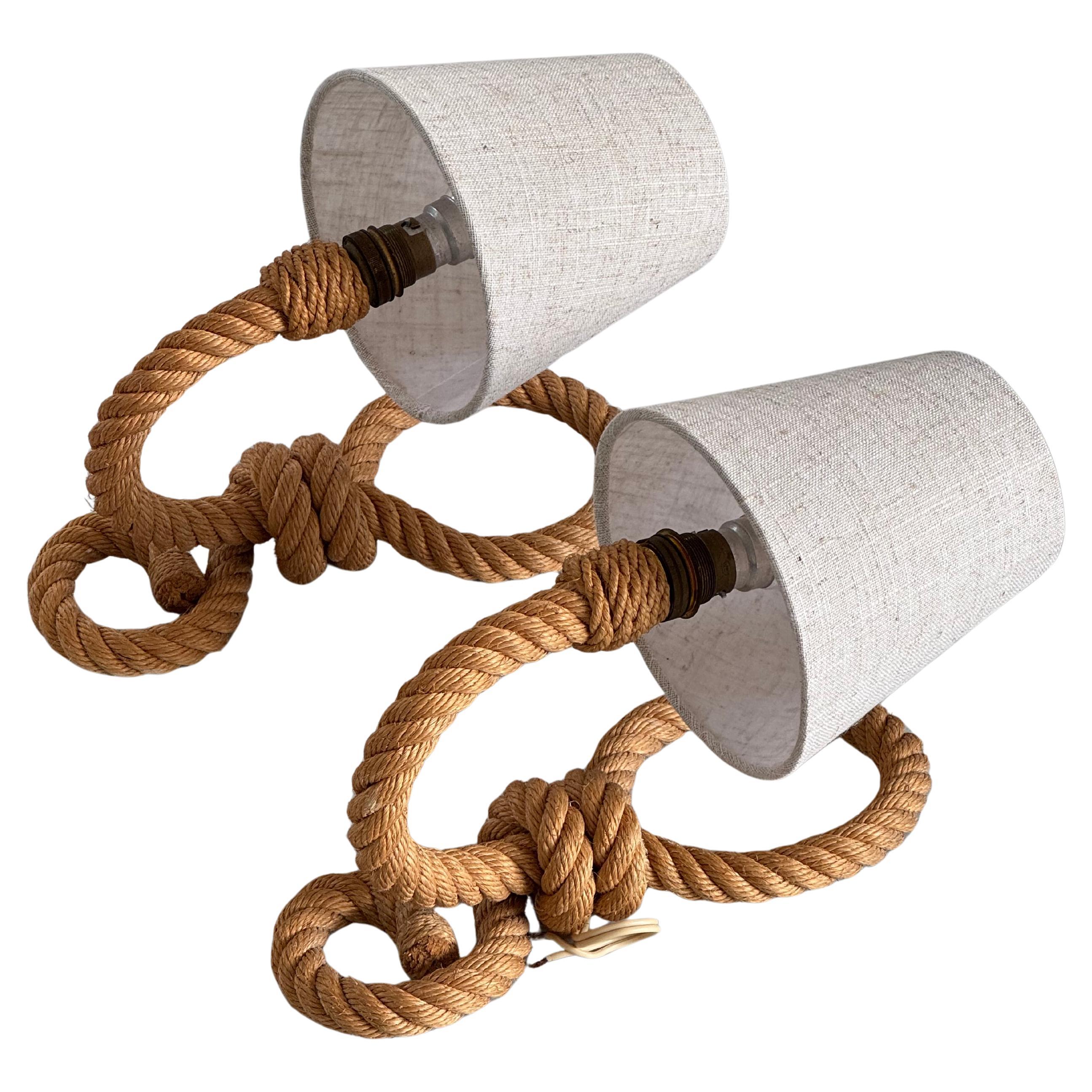 Pair of Rope Wall Sconces by Adrien Audoux & Frida Minet, France, 1950s