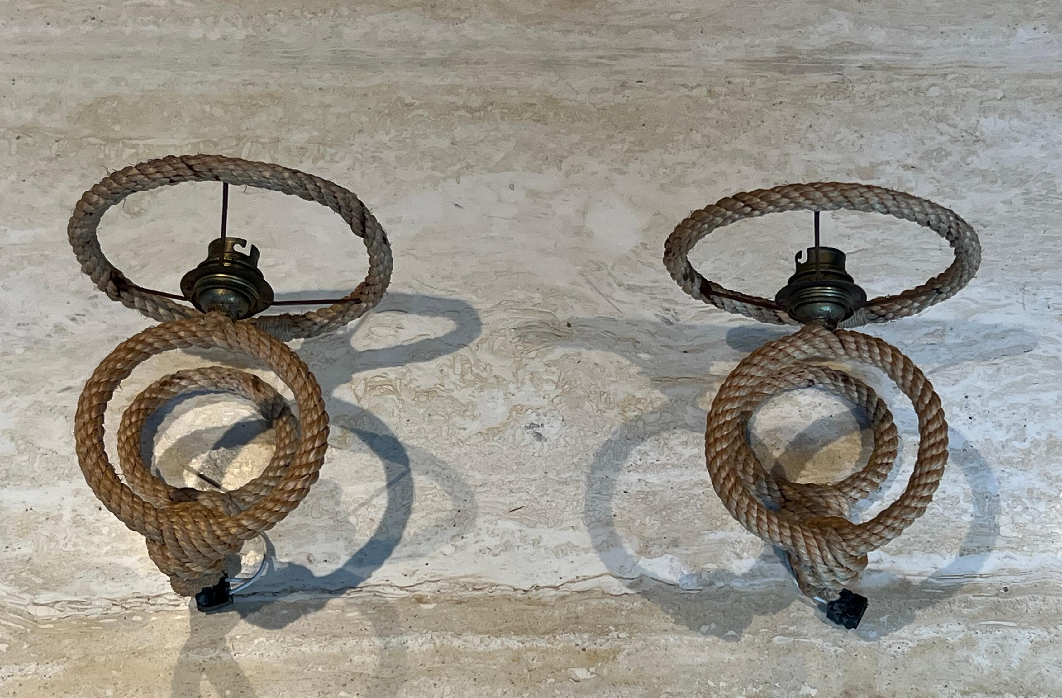 Pareja de apliques de cuerda de Audoux Minet Moderno de mediados de siglo en venta