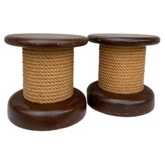  Mid-Century Pair of Rope & Wood Stool Adrien Audoux & Frida Minet 