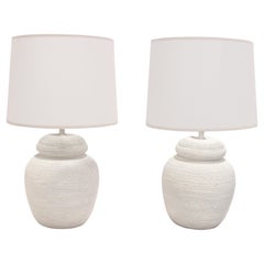 Retro Pair of Rope Wrapped Form Ceramic Lamps 