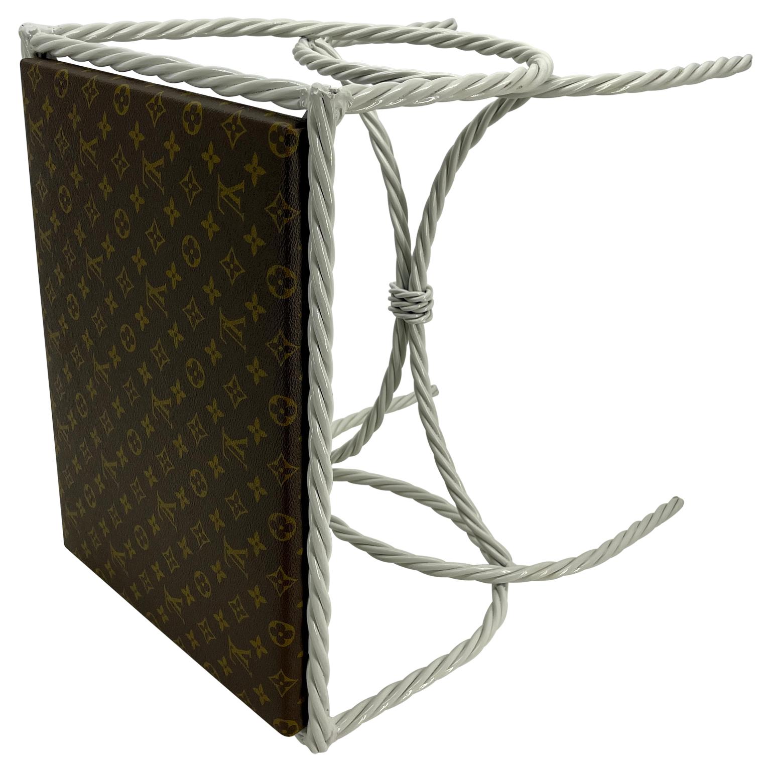 Pair of Roped Iron Benches Side Tables with Louis Vuitton Monogram Fabric For Sale 6