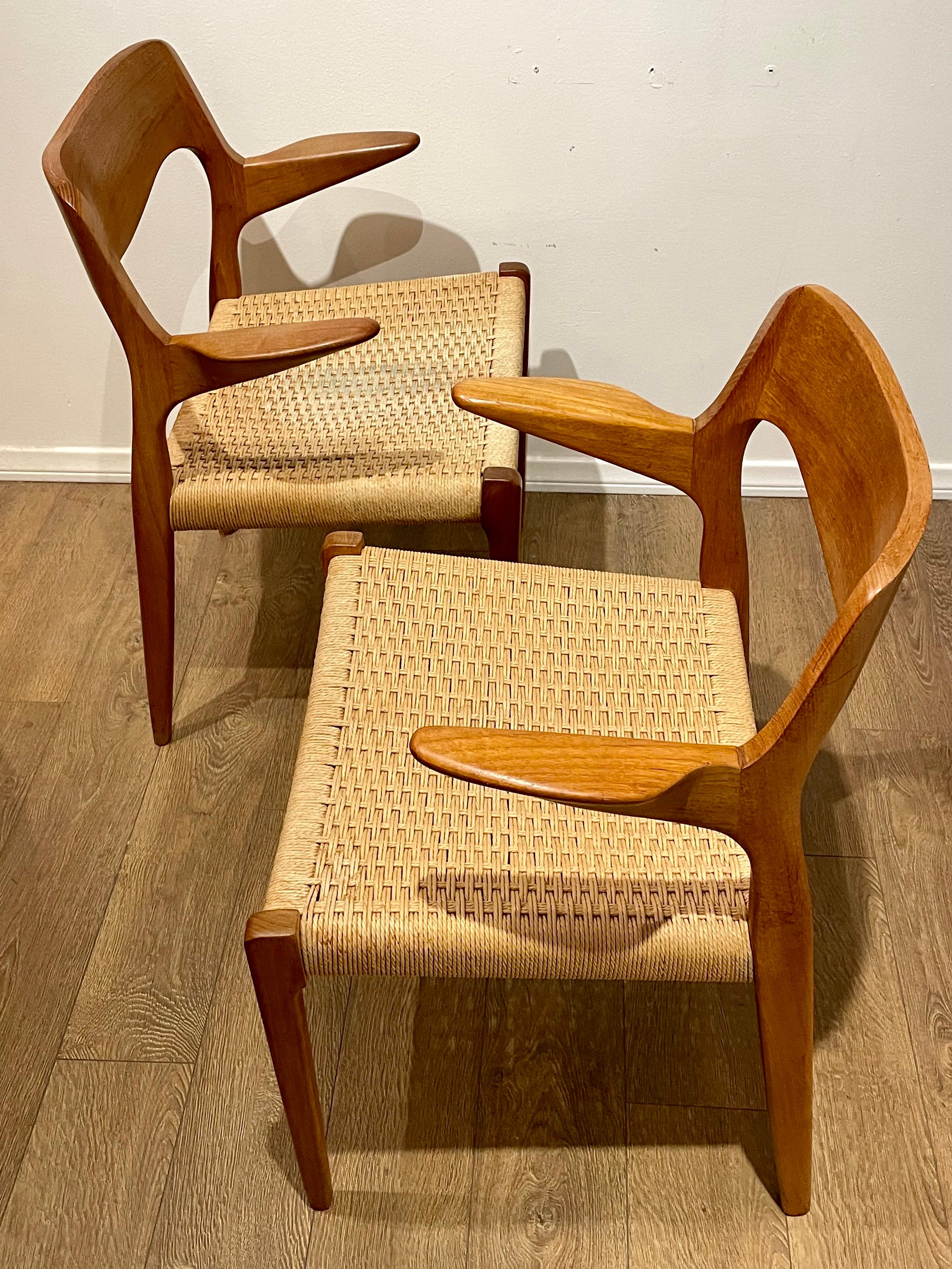 20th Century Pair of Roped Seat Danish Teak Dining Chair Model 71 by Niels Otto Moller