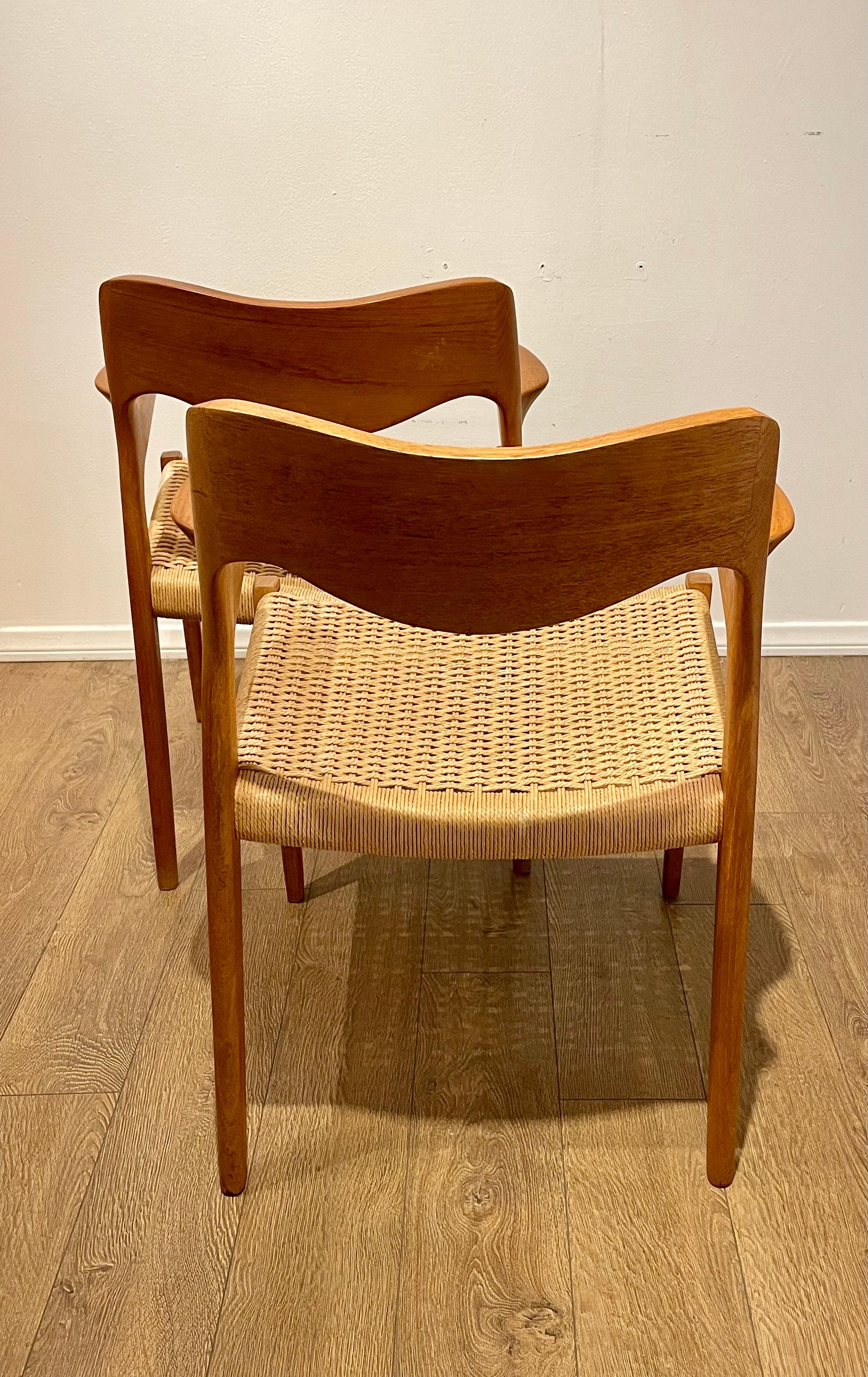 Pair of Roped Seat Danish Teak Dining Chair Model 71 by Niels Otto Moller 3