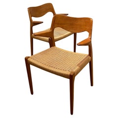 Pair of Roped Seat Danish Teak Dining Chair Model 71 by Niels Otto Moller