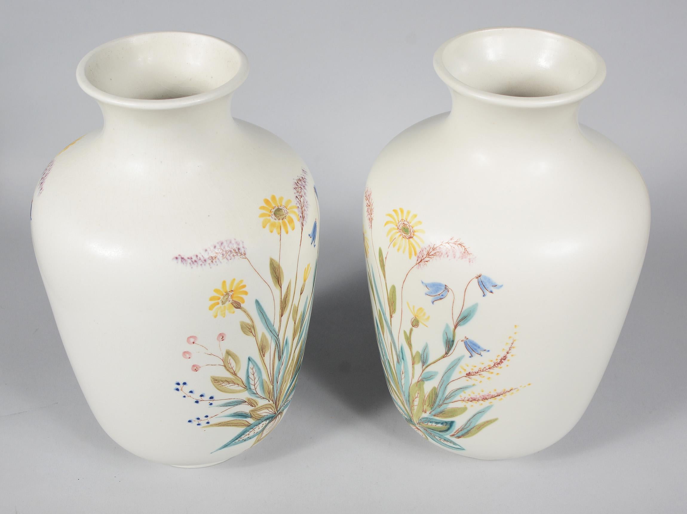 Mid-Century Modern Pair of Rörstrand Hand Decorated Vases For Sale