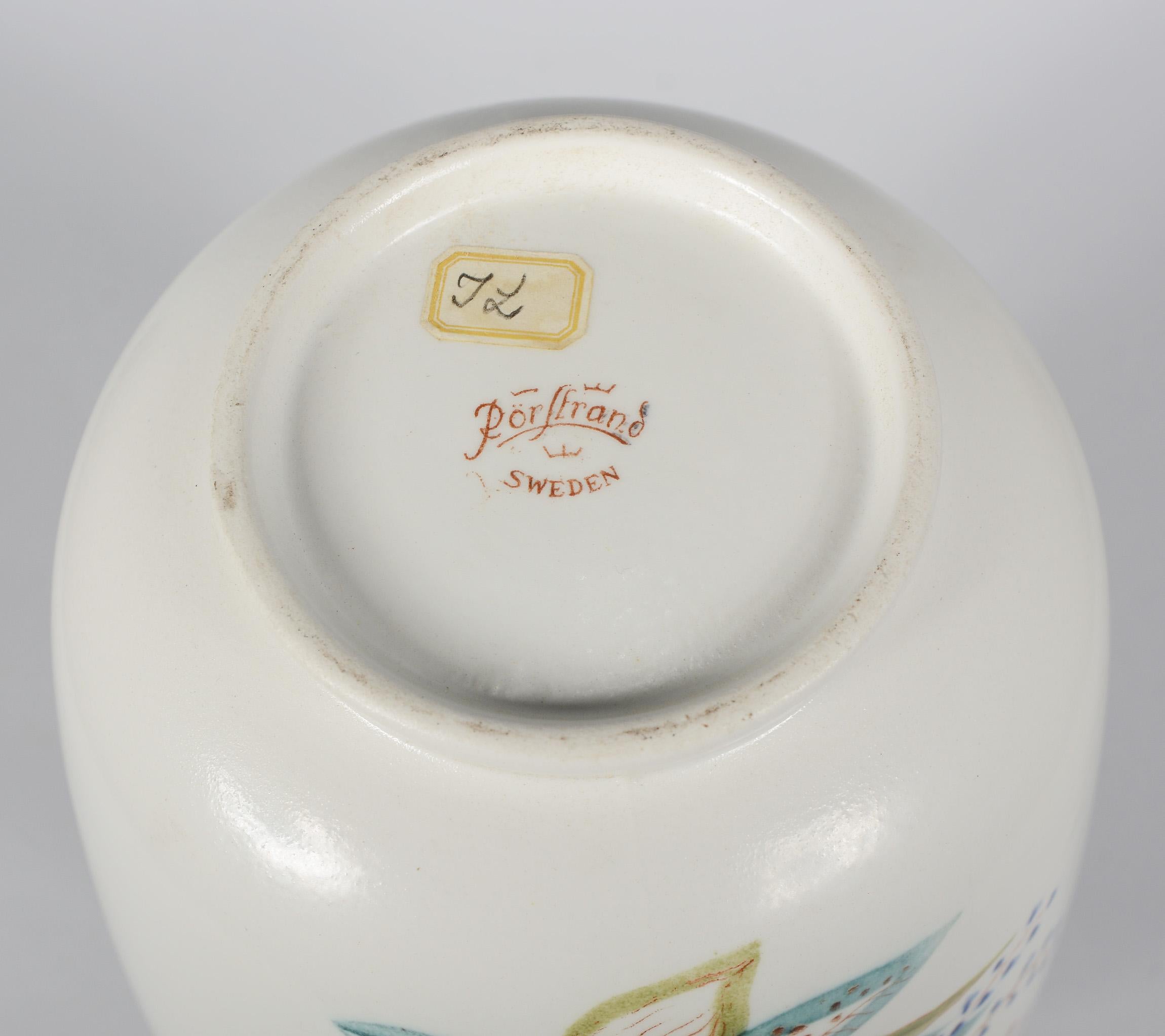 Mid-20th Century Pair of Rörstrand Hand Decorated Vases For Sale