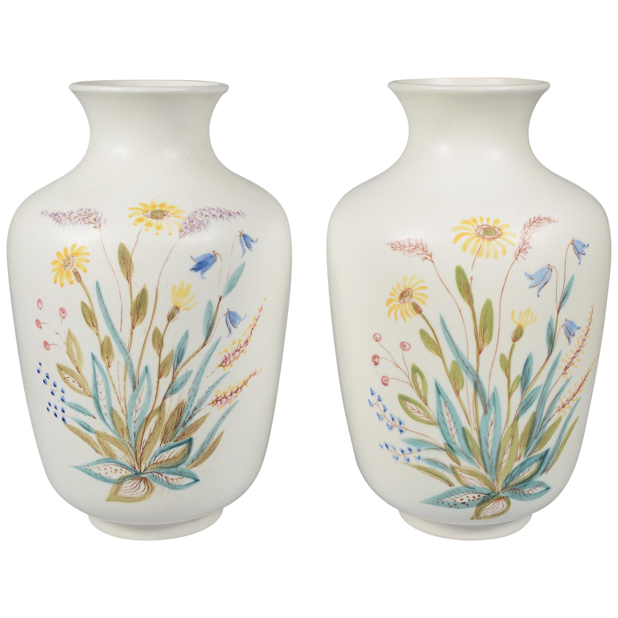 Pair of Rörstrand Hand Decorated Vases For Sale