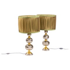 Used Pair of Rosary Lamps in Chromed and Gilt Metal, 1970s