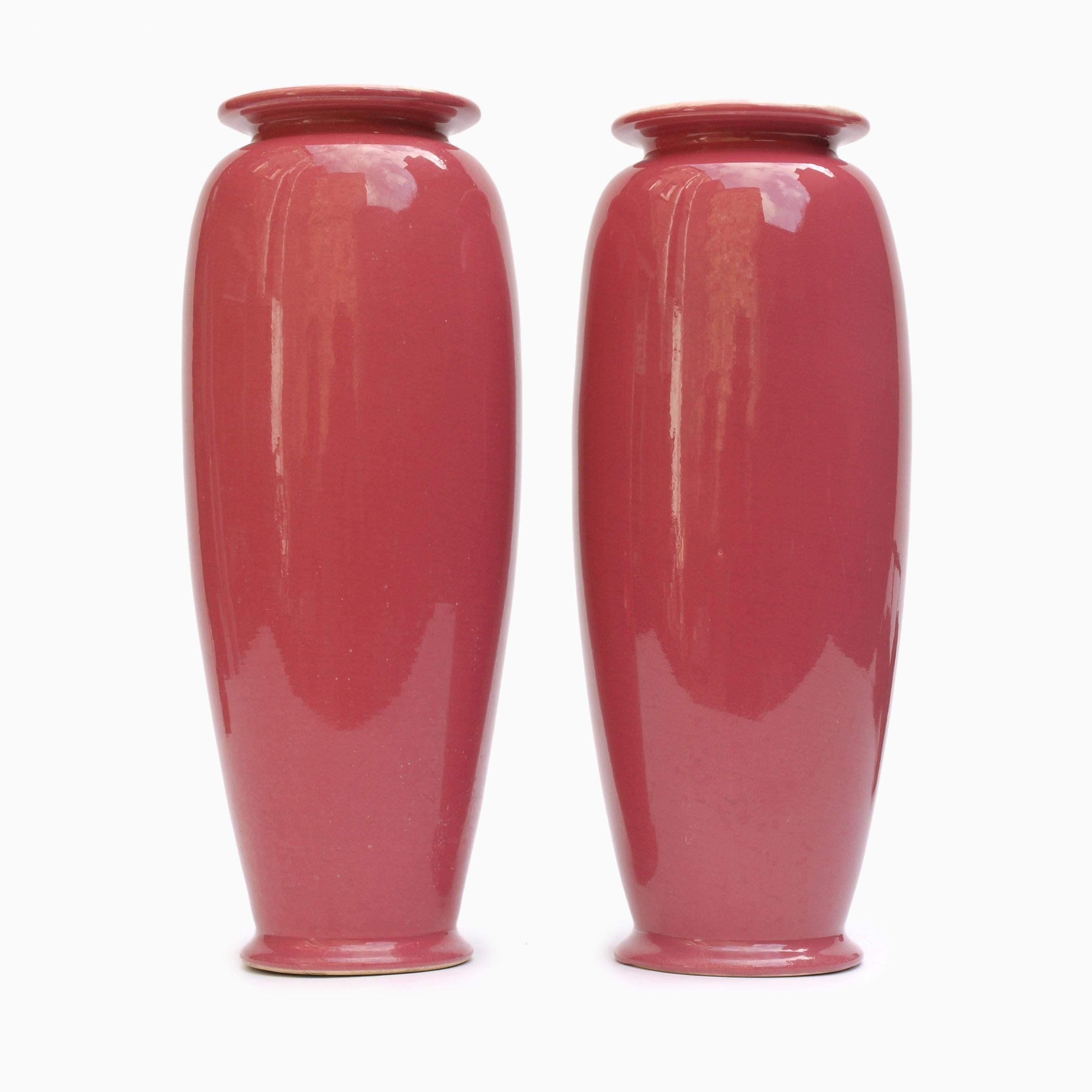 Pair of Rose Glazed Christopher Dresser Vases by Ault Pottery, 1890s 2