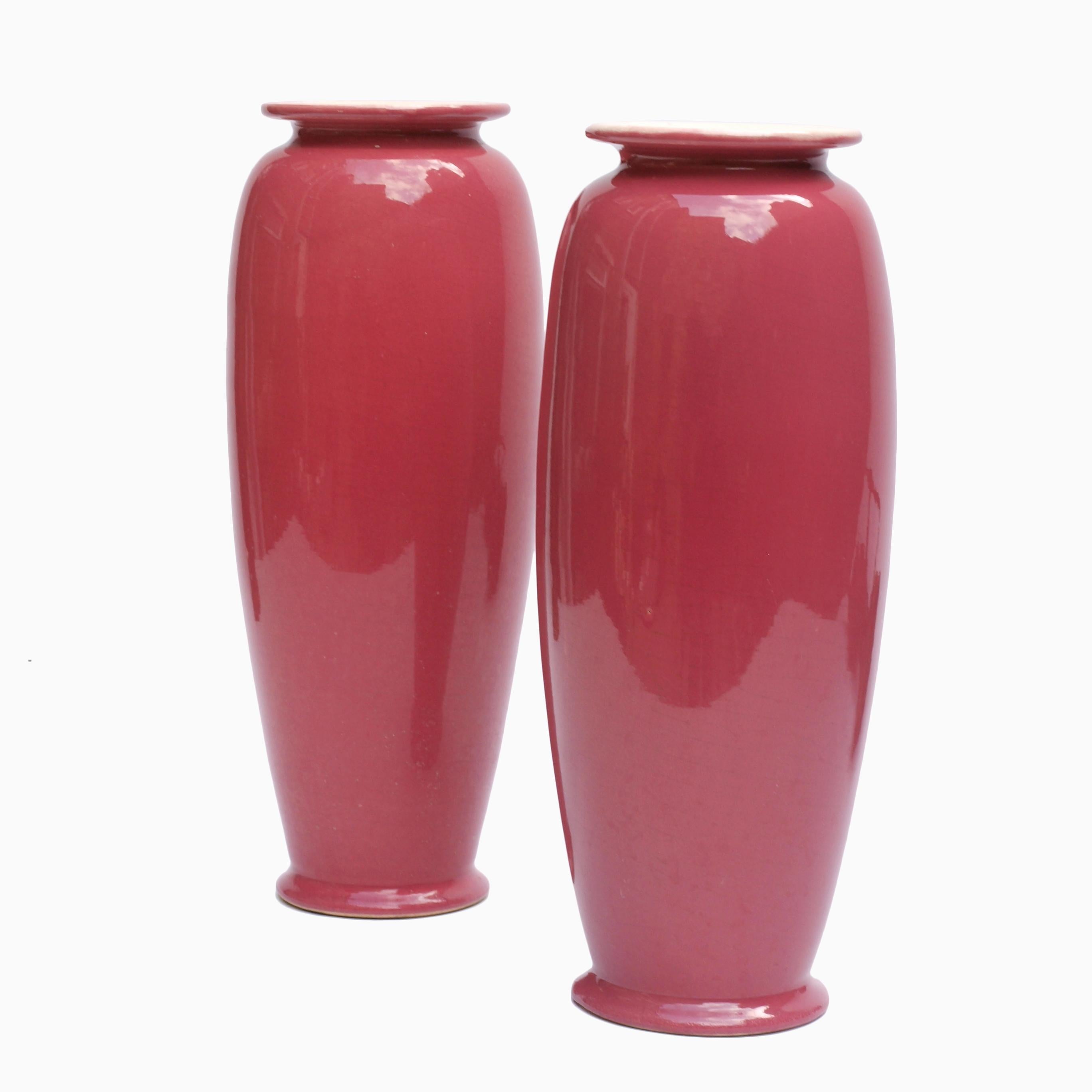 Ceramic Pair of Rose Glazed Christopher Dresser Vases by Ault Pottery, 1890s