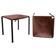 Pair of Rose Leather & Iron Sling Stools